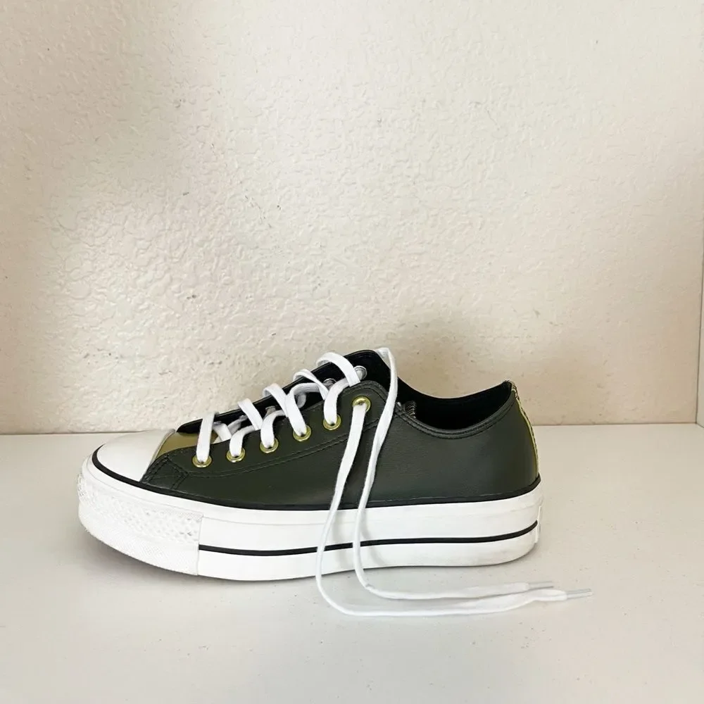 Converse Platform sneaker Low Women Sneakers Khaki and gold Leather Casual W8.5